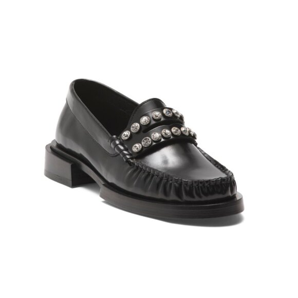 SANDRO Noir Made In Portugal Leather Jewel Embellished Loafers - Picture 1 of 2